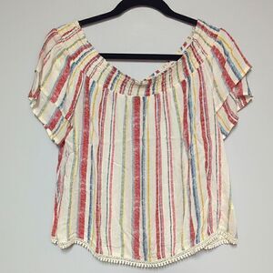 Mason & Belle Cream Striped Off the Shoulder Blouse